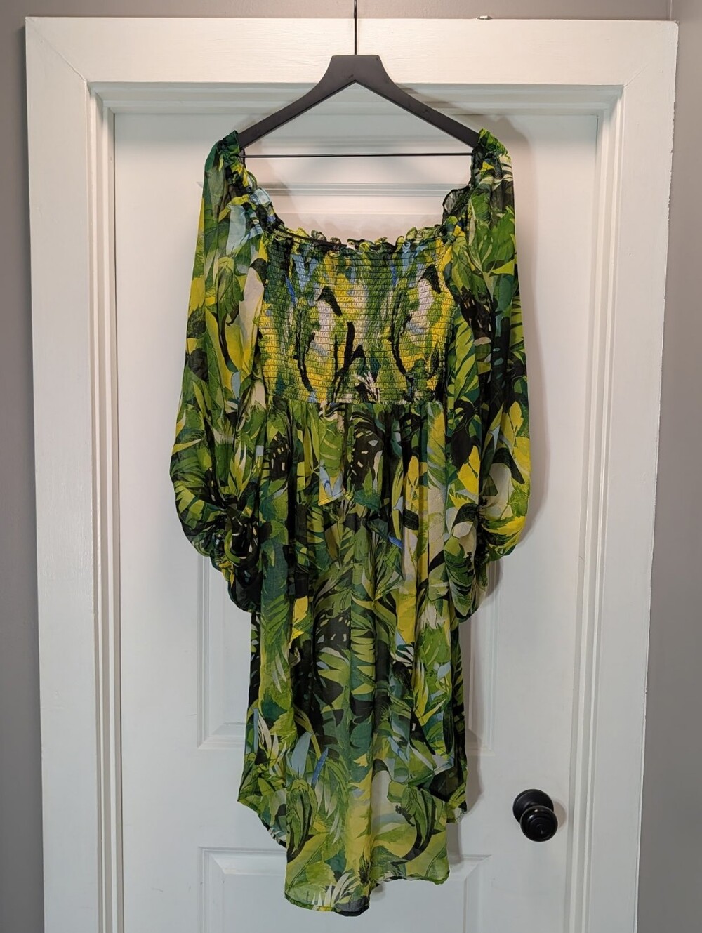 Live 4 Truth Green and Yellow Tropical Smocked Top